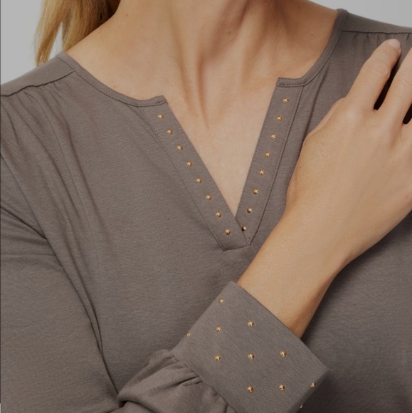 Chico's Notch Neek knit Studded top - Picture 5 of 9